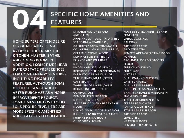 A complete list of home amenities and features for home buyers
