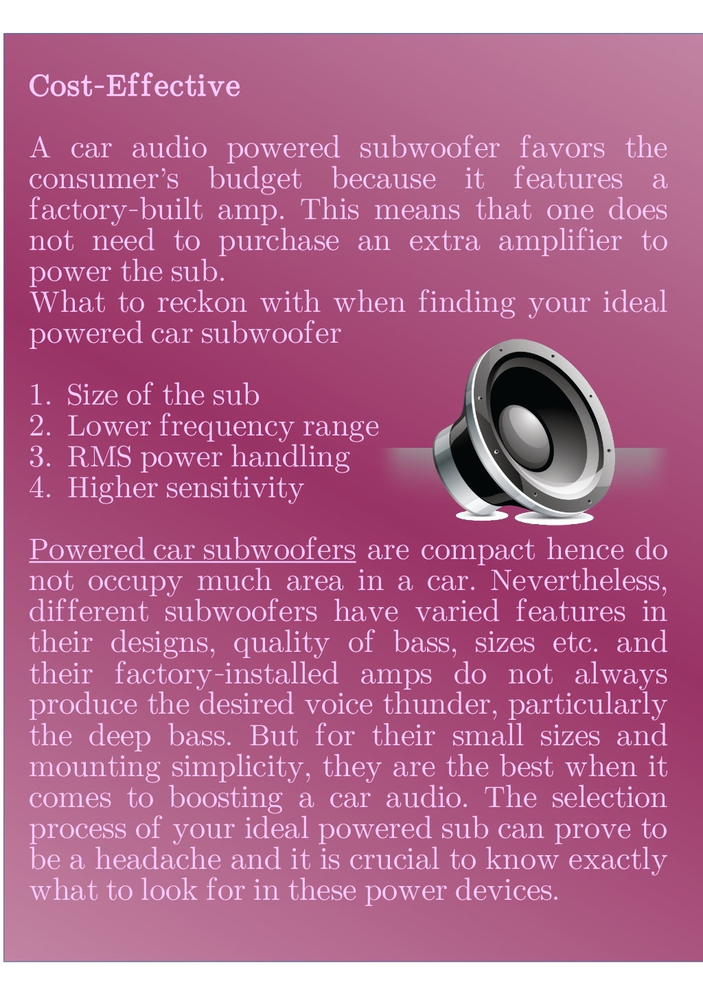 A Comprehensive Appraisal Of Powered Car Subwoofers