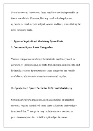A Comprehensive Guide to Agricultural Machinery Spare Parts | PDF