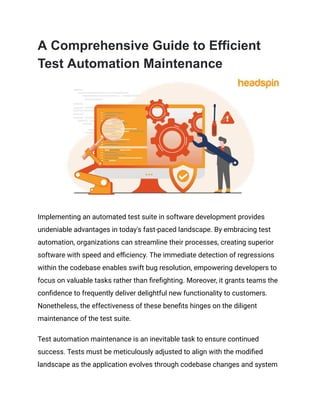 A Comprehensive Guide to Efficient Test Automation Maintenance | PDF