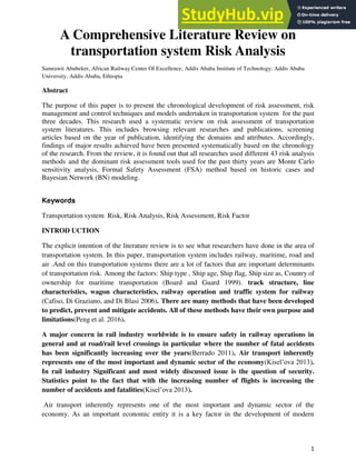 A Comprehensive Literature Review On Transportation System Risk ...