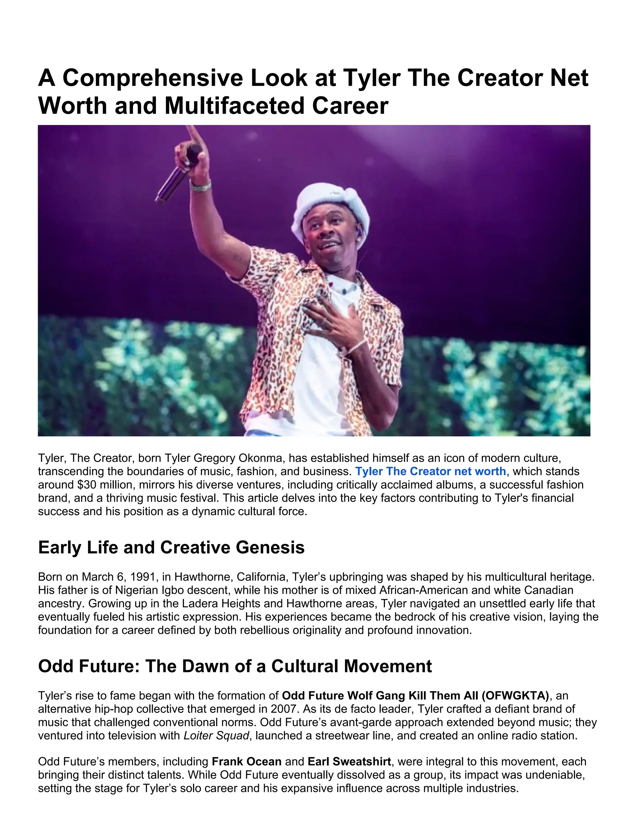 A Comprehensive Look at Tyler The Creator Net Worth and Multifaceted  Career.docx