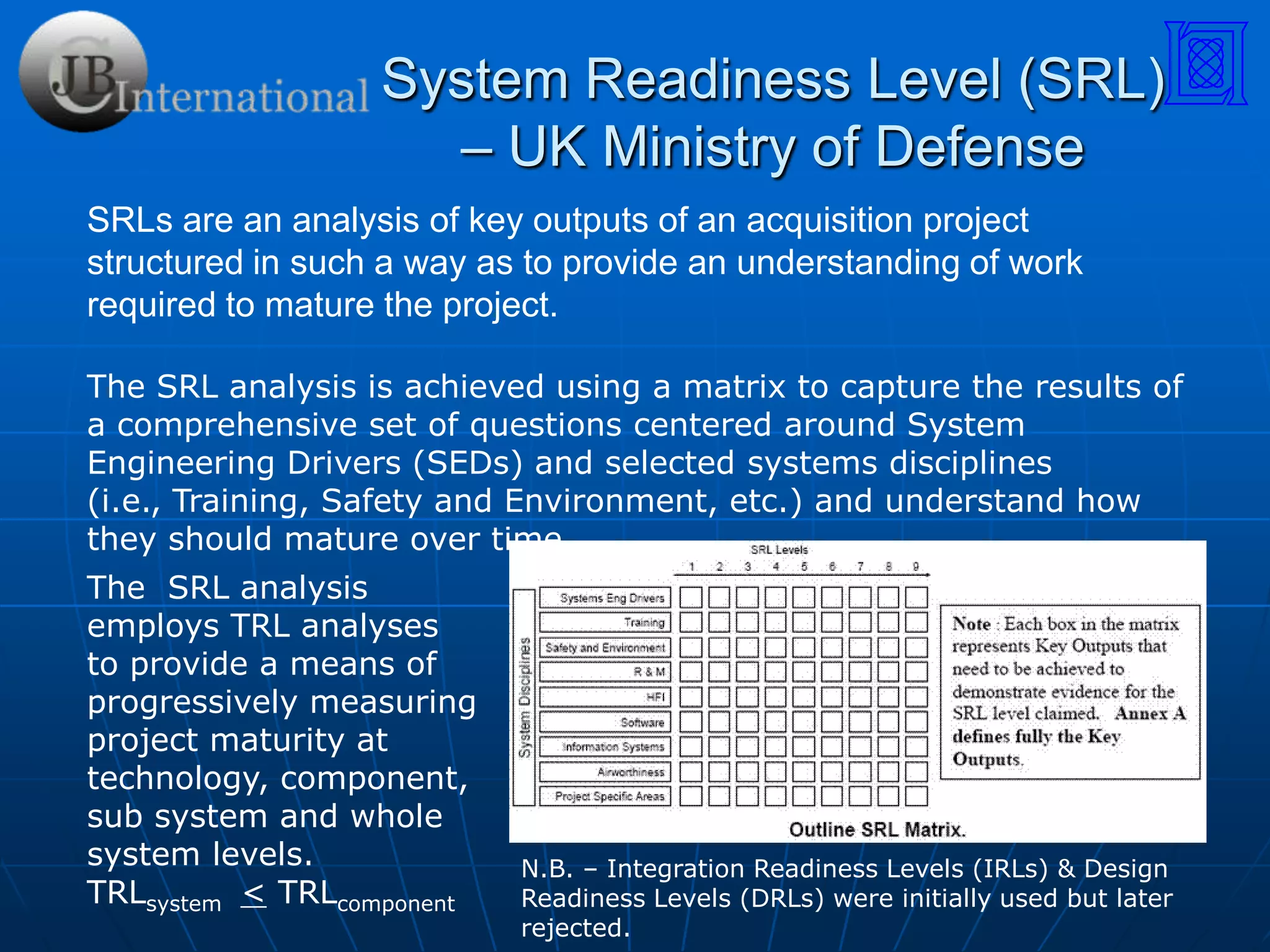 Risk Identification, Integration & Illities (RI3)RI3 is a methodology for identifying technical risks due to the introduction of “new” technology, based on case studies, “lessons learned,” and “best practice” from an Air Force-wide development team.RI3 used to support, not replace, existing Risk Identification processQuestions in nine ‘ilities areasDesign Maturity and StabilityScalability & ComplexityIntegrabilityTestabilitySoftwareReliability MaintainabilityHuman factorsPeople, organization, & skillsQuestions based on commonly occurring problems are contained in a compact guidebook and an Excel tool - a web based tool is under development.
