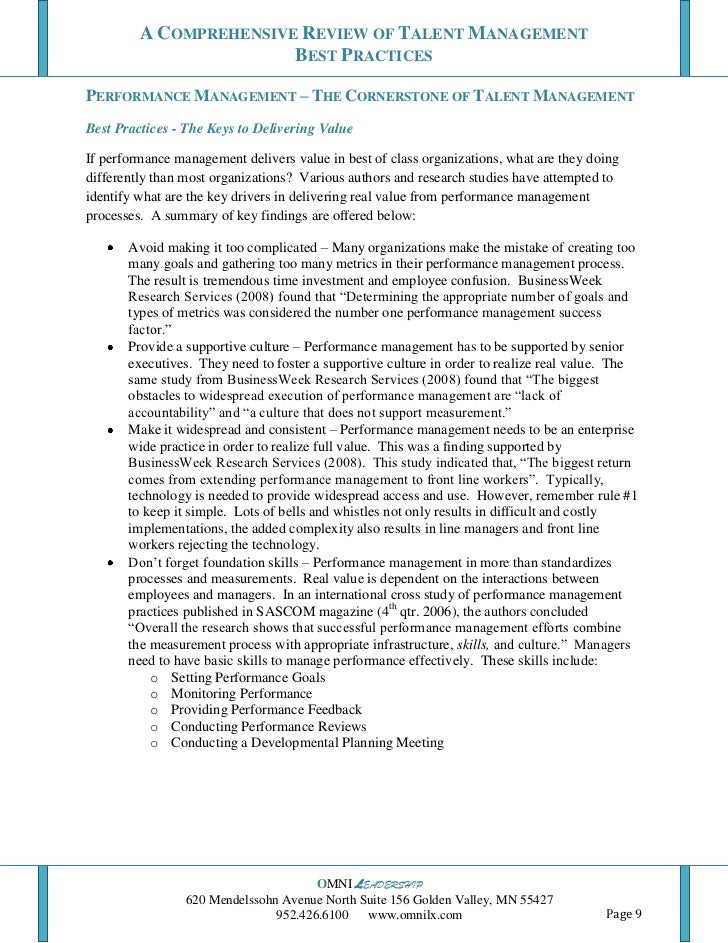 A Comprehensive Review Of Talent Management Best Practices 10 25 11