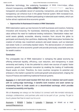 Impact of RWA Tokenization on the Global Economy | PDF