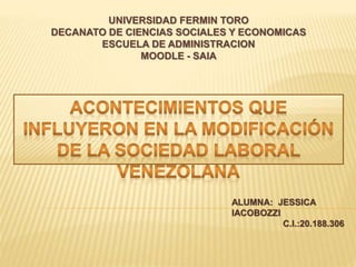 UNIVERSIDAD FERMIN TORO
DECANATO DE CIENCIAS SOCIALES Y ECONOMICAS
ESCUELA DE ADMINISTRACION
MOODLE - SAIA
ALUMNA: JESSICA
IACOBOZZI
C.I.:20.188.306
 