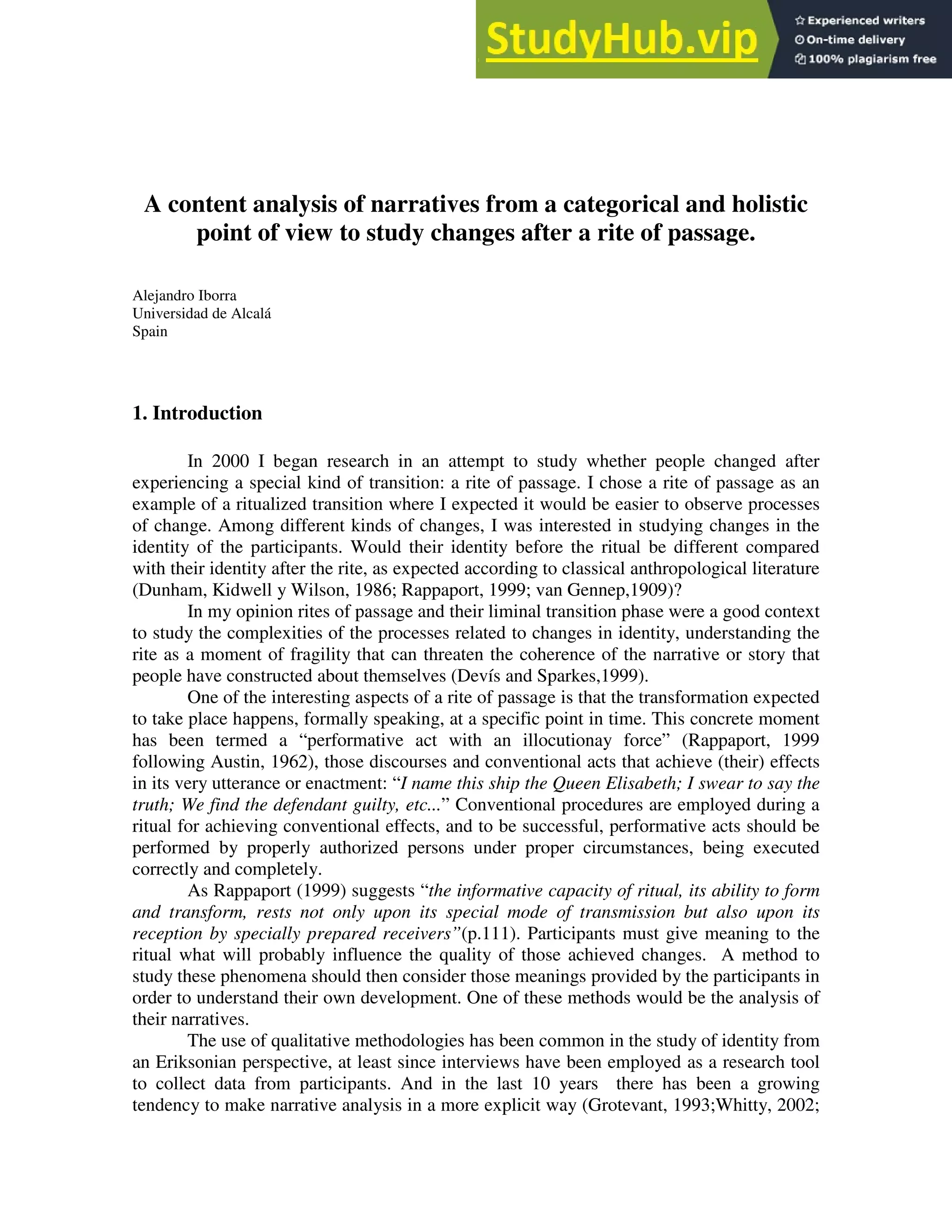 A Content Analysis Of Narratives From A Categorical And Holistic Point ...