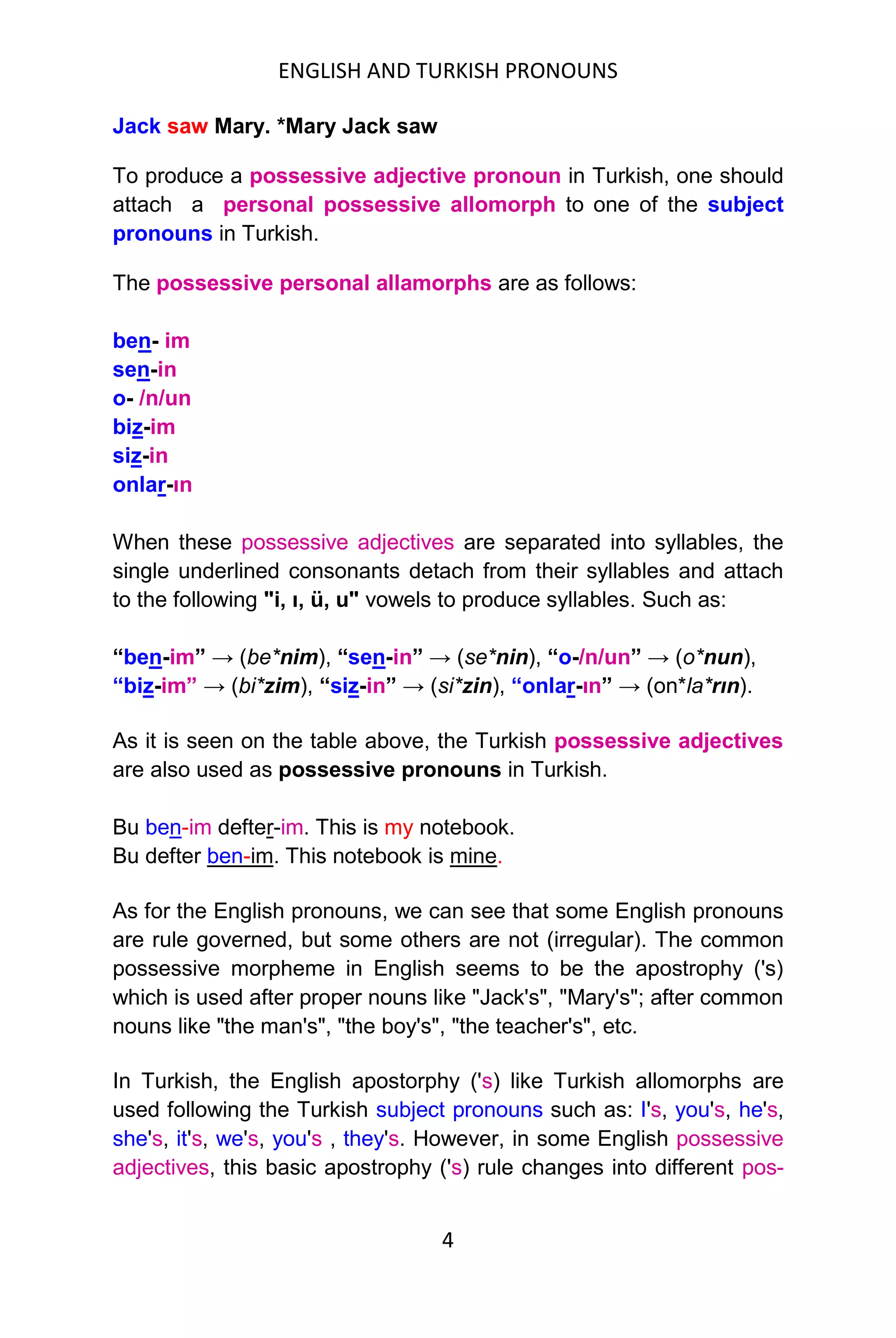 A contrastive analysis of the english and turkish pronouns yuksel ...