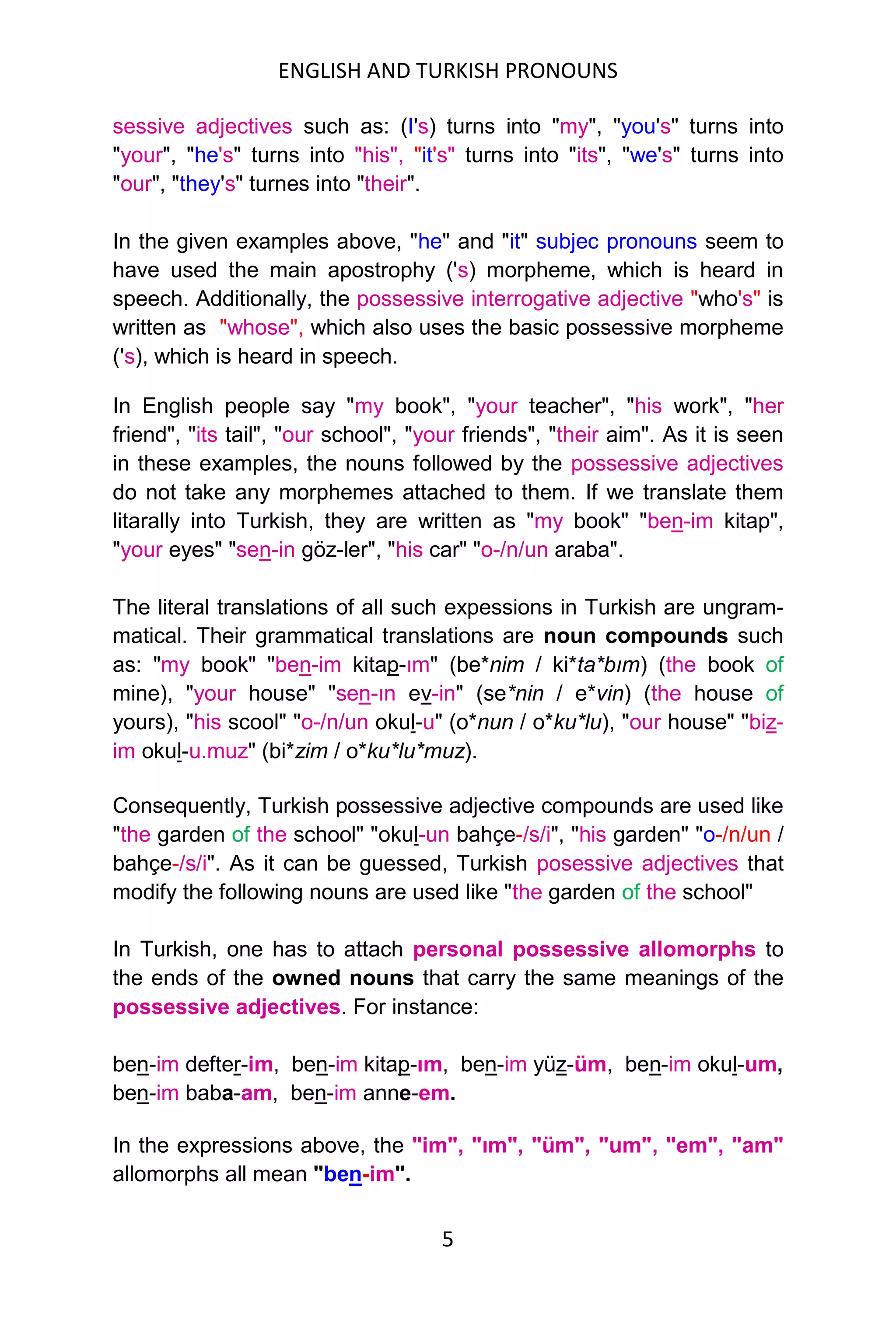 A contrastive analysis of the english and turkish pronouns yuksel ...