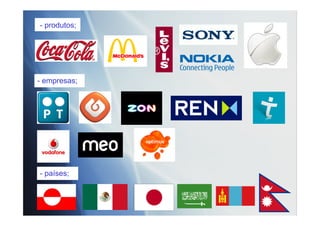 - produtos;
- empresas;
- países;
 