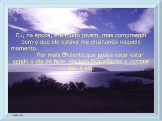 Eu, na época, era muito jovem, mas compreendi bem o que ele estava me ensinando naquele momento.  Por mais cinzento que possa estar estar sendo o dia de hoje, ele tem exatamente a cor que dou a ele. 