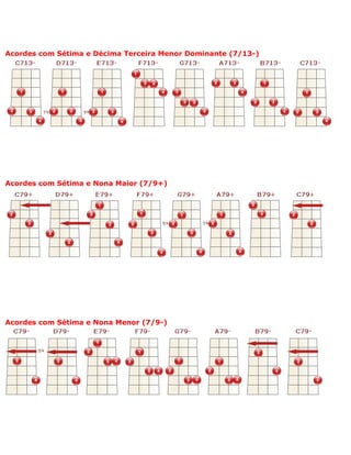 Acordes com Sétima e Décima Terceira Menor Dominante (7/13-)




Acordes com Sétima e Nona Maior (7/9+)




Acordes com Sétima e Nona Menor (7/9-)
 