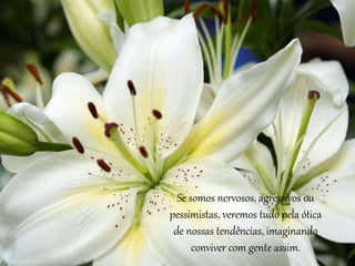 Se somos nervosos, agressivos ou 
pessimistas, veremos tudo pela ótica 
de nossas tendências, imaginando 
conviver com gente assim. 
 