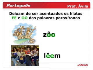 Deixam de ser acentuados os hiatos EE  e  OO  das palavras paroxítonas zôo lêem z oo l ee m 