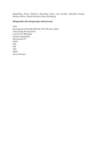 Acordo interno do PT