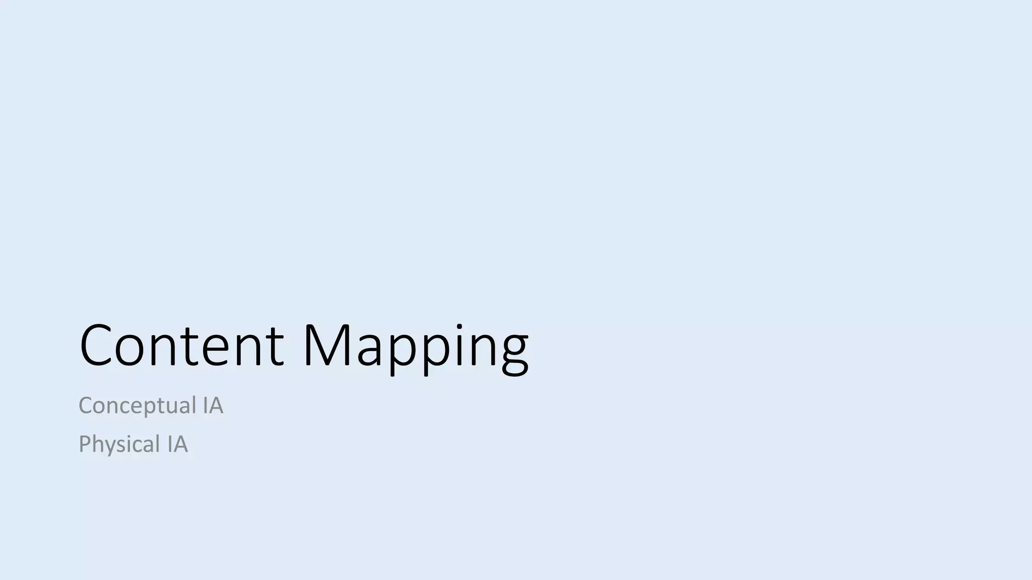Content Mapping
Conceptual IA
Physical IA
 