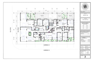 .15 4.95
5.32
.10
5.00 .15
1.90
7.60 .15 3.20 .15 3.50
1.30
.15
3.55 .30 4.45 1.40 .40 2.40 .70 .60 2.30 .45 2.40 2.20 .60 4.97 .60 .68 2.67 .15
.10 1.60 .10 3.05 .10 3.45 .15 2.40 .20 1.80 .20
.60
.10 3.50 .15.18
.90
1.30.20.10.102.103.44
.18
.101.30.103.95.102.10.10.10 2.03 1.05.20 .20 2.35 .10 2.35 .15.181.20 1.80
.30 2.75 .20 .60
1.05 .55
7.27 .10 2.90 .10 2.90 .15
.153.99.10
.743.361.101.15.101.25.103.44.15
1.35
3.75
.02.10
.20
1.201.36.211.68.20
3.94.154.01
3.75
4.80 2.52
.854.35.102.30.20.853.69.15
3.36.101.00.10
3.44
1.40.85.10.75.102.59.152.552.75
4.39.10.90.60
2.15 .85 .10 .85 .28
1.80
3.59
4.30 2.55 .30 1.10
.85 2.30 .54 .10 .85 .31
2.15 .90 5.37
.90.101.45
.102.70
3.40
.85
13.80
.08 .75 2.67
.852.58
1.00.28.28.28.28.28.28.281.54.15
2.40
3.50
.151.33
4.30 2.77
3.86.15
.153.86
1.20
.18
27.27
4.01
2.50
3.79.303.55
1.17
1.30
.97
1.38
.35
.76
.79
1.00
1 2 3 4 5 6 7
A
B
C
D
E
F
CONCRETO PL:
ACERO:
f'c:
f'm:
fy:
CONCRETO Col: f'c:
PROYECTO:
EDIFICIO 102
Tc=
TL=
Fv=
Fa=
Av=
Aa= 0.15
0.20
1.20
3.50
1.87
4.00
LACUSTRE 200
Ro= 5.00
SIST. DE RESISTENCIA SISMICA (DMO)
GRUPO DE USO
GRUPO DE USO I
PORTICOS DE CONCRETO (DMO)
I = 1.00
C, VIVA ( Cubierta )
ACABADOS
MUROS ( Total )
C, VIVA ( pisos tipicos)
1.00
2.50
1.80
5.00
David Acosta
MAYO 21 DE 2015
CONTENIDO:
Edificio102.dwg
Codigo: 2092412
David Leonardo Acosta Rodriguez.
.
PLANTA ARQ PISO 2
 