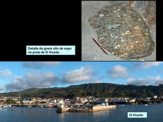 Detalle do gneis ollo de sapo
na praia de O Vicedo.
O Vicedo
 