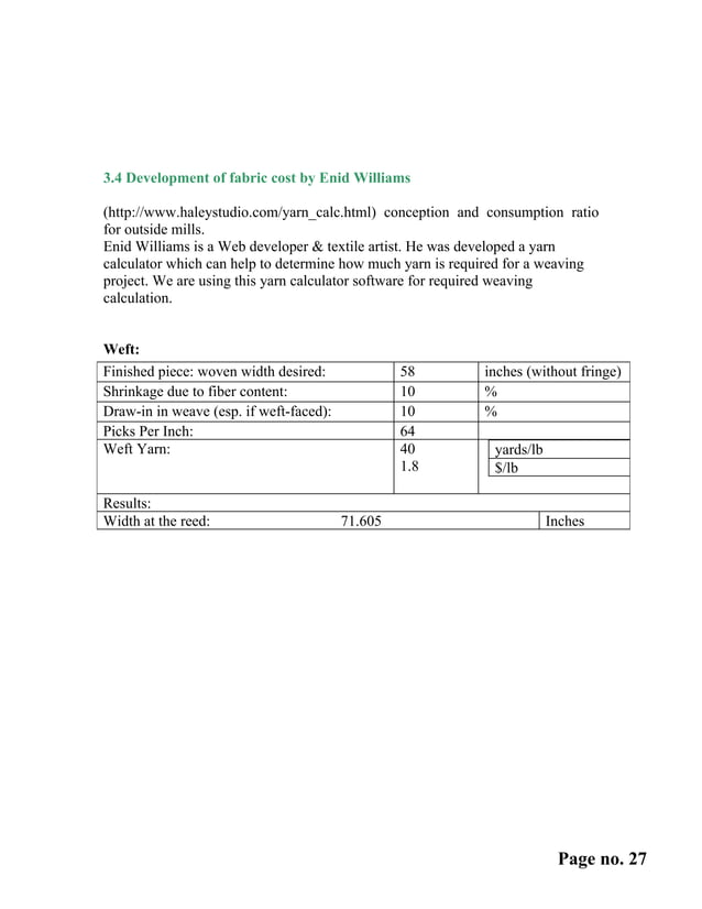 Costing of woven fabrics