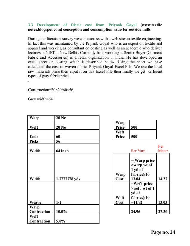 Costing of woven fabrics