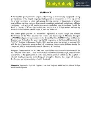 A COURSE BOOK FOR A MARITIME ENGLISH PROGRAMME A PROJECT IN PROGRESS | PDF