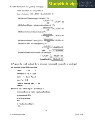 A Course Material On Estimation And Quantity Surveying | PDF
