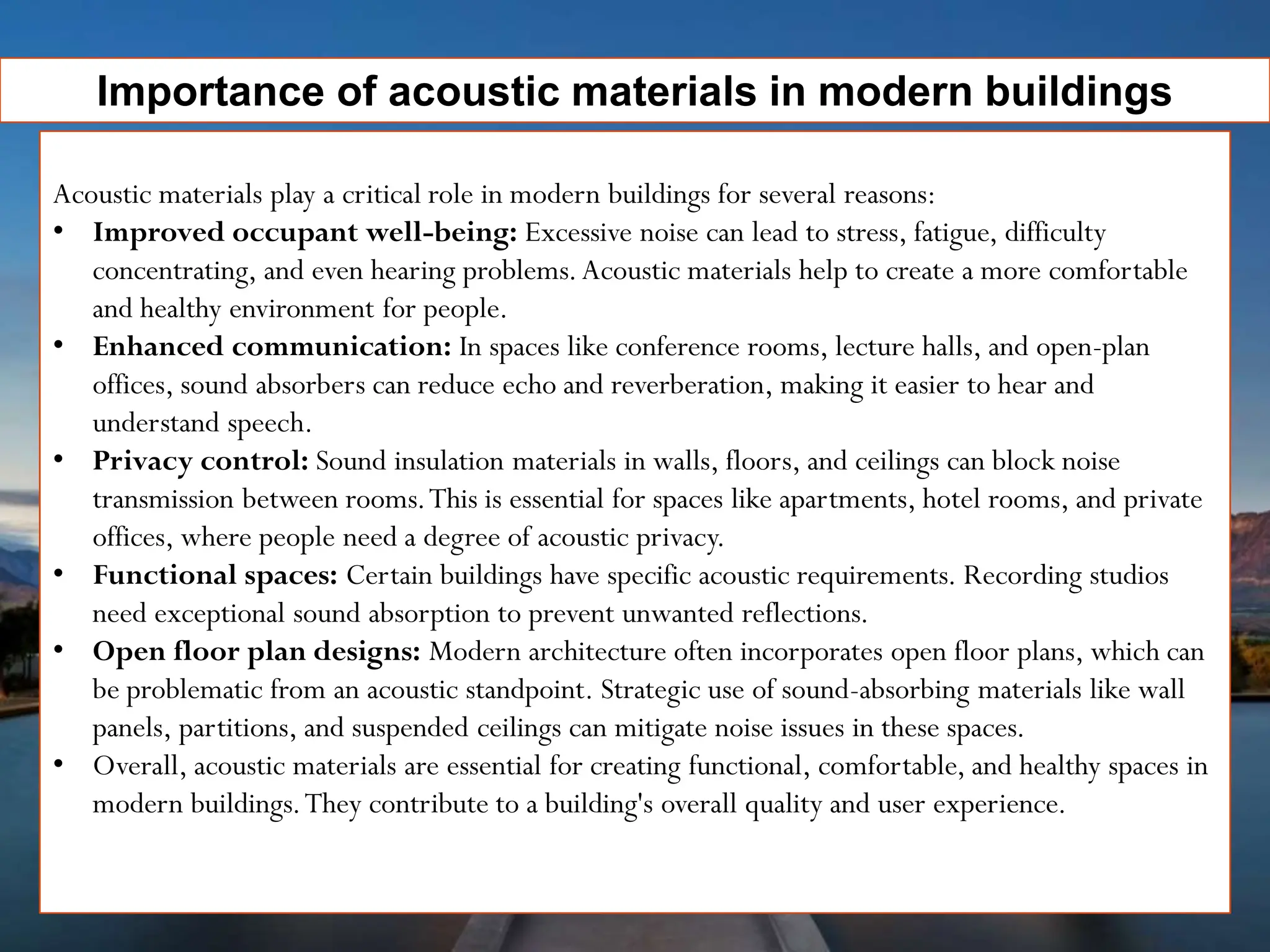 ACOUSTIC BUILDING MATERIALS FOR INSULATION OF A BUILDING | PDF