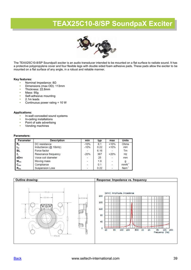 Acoustic components speakers, microphones, audio exciters seltech