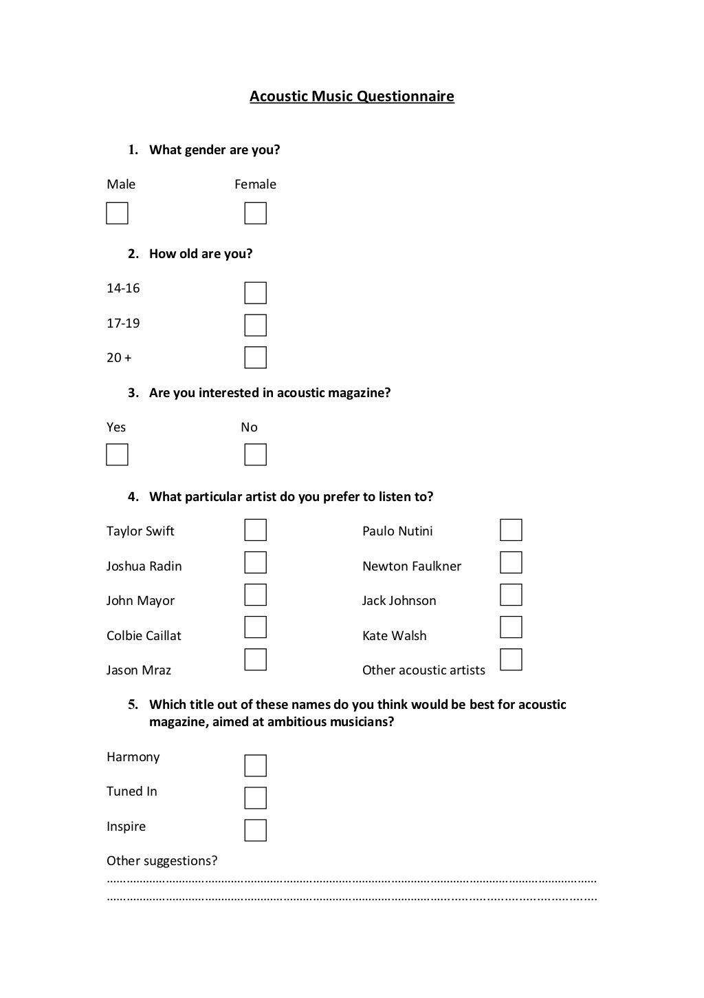 Acoustic Music Questionnaire