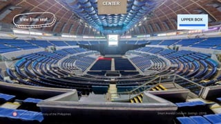 Technological University of the Philippines Smart Araneta Coliseum: Seatings. (2019).
View from seat
 