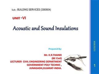 11/22/2016
1
Sub.: BUILDING SERVICES (3360604)
UNIT -VI
Prepared By:
Mr. K.R.THANKI
(BE Civil)
LECTURER CIVIL ENGINEERING DEPARTMENT
GOVERNMENT POLY TECHNIC ,
JUNAGADH,GUJARAT-INDIA.
 