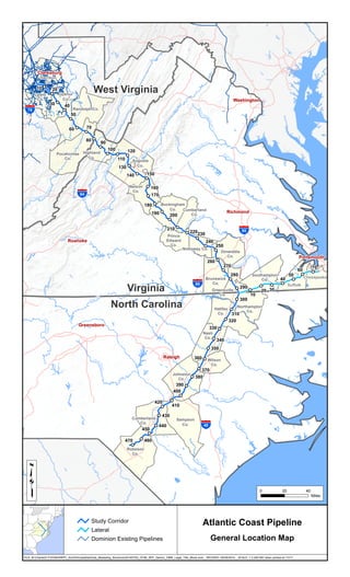 Map of Route for Dominion Atlantic Coast Pipeline (Natural Gas Pipeline)