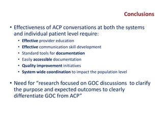 Advance Care Planning Conversations and Goals of Care Discussions ...