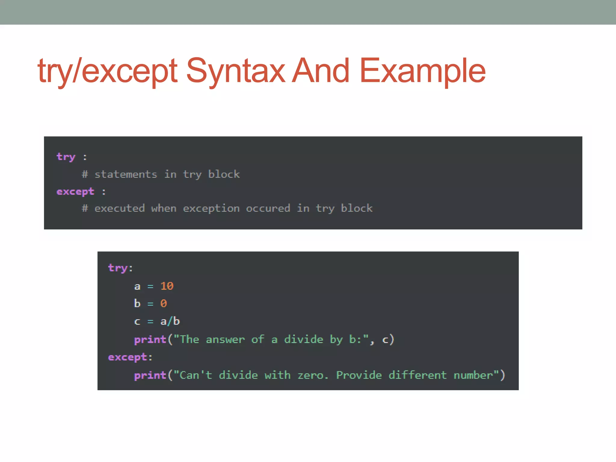 try/except Syntax And Example
 