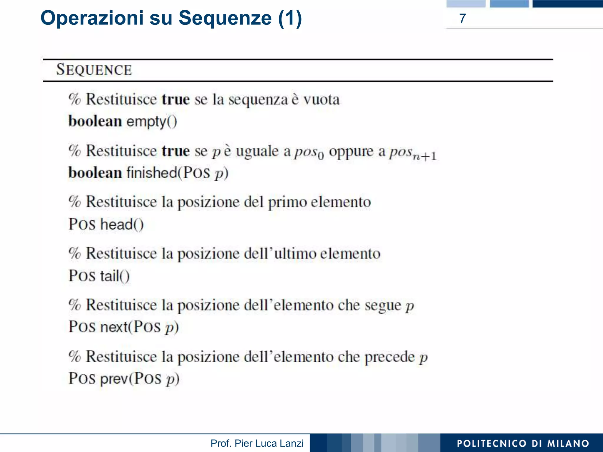 Operazioni su Sequenze (1)

Prof. Pier Luca Lanzi

7

 