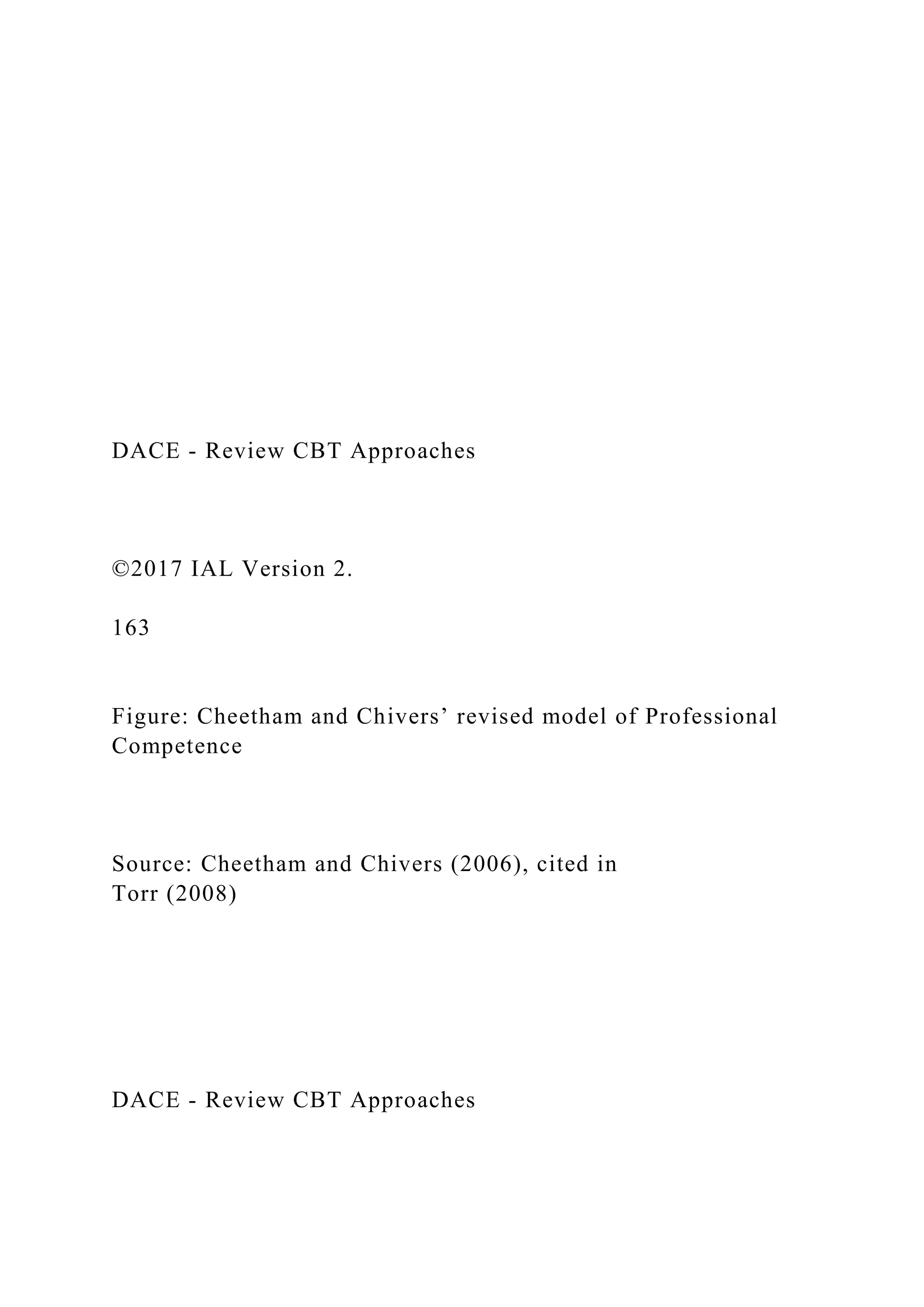 DACE - Review CBT Approaches
©2017 IAL Version 2.
163
Figure: Cheetham and Chivers’ revised model of Professional
Competence
Source: Cheetham and Chivers (2006), cited in
Torr (2008)
DACE - Review CBT Approaches
 