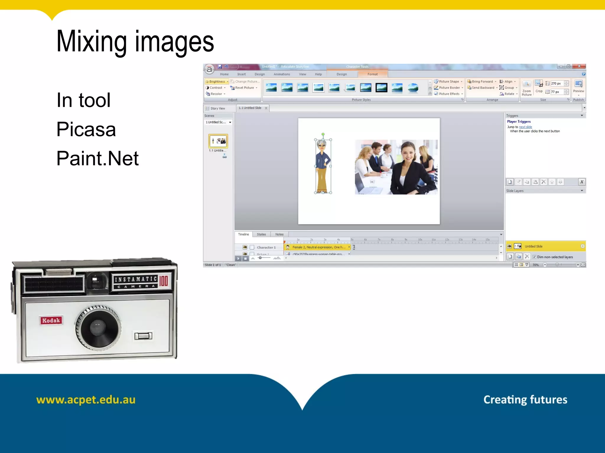 Mixing images
In tool
Picasa
Paint.Net
 