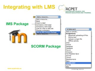 Integrating with LMS IMS Package SCORM Package 