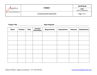 Stakeholder register - From Applica Consultany | PPT