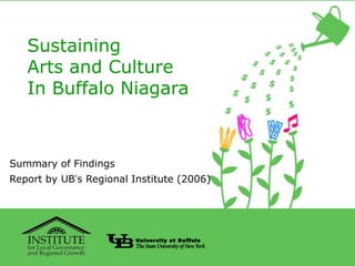 Sustaining
   Arts and Culture
   In Buffalo Niagara



Summary of Findings
Report by UB’s Regional Institute (2006)




  4/4/2009
 