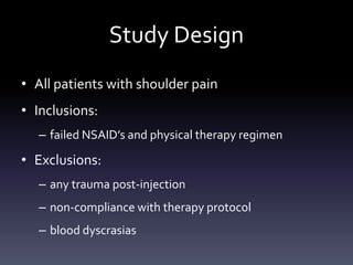 PRP Technique
• 10 cc autologous blood drawn
• Using ACP system, blood spun for 5 minutes at 1500
  RPM
• Platelet Rich-Plasma (PRP) collected
 