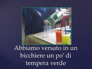 Abbiamo versato in un
 bicchiere un po’ di
   tempera verde
 