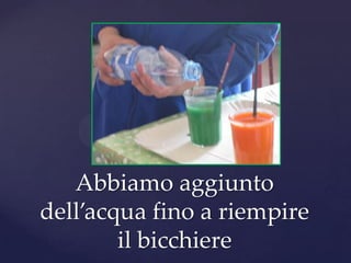 Abbiamo aggiunto
dell’acqua fino a riempire
        il bicchiere
 