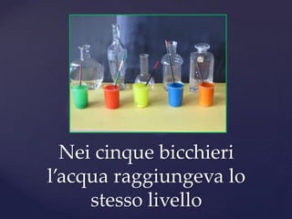 Nei cinque bicchieri
l’acqua raggiungeva lo
     stesso livello
 