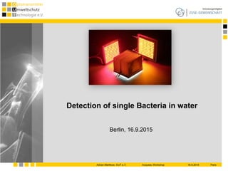 Adrian Mahlkow, OUT e.V. Acqueau Workshop 16.9.2015 Paris
Detection of single Bacteria in water
Berlin, 16.9.2015
 