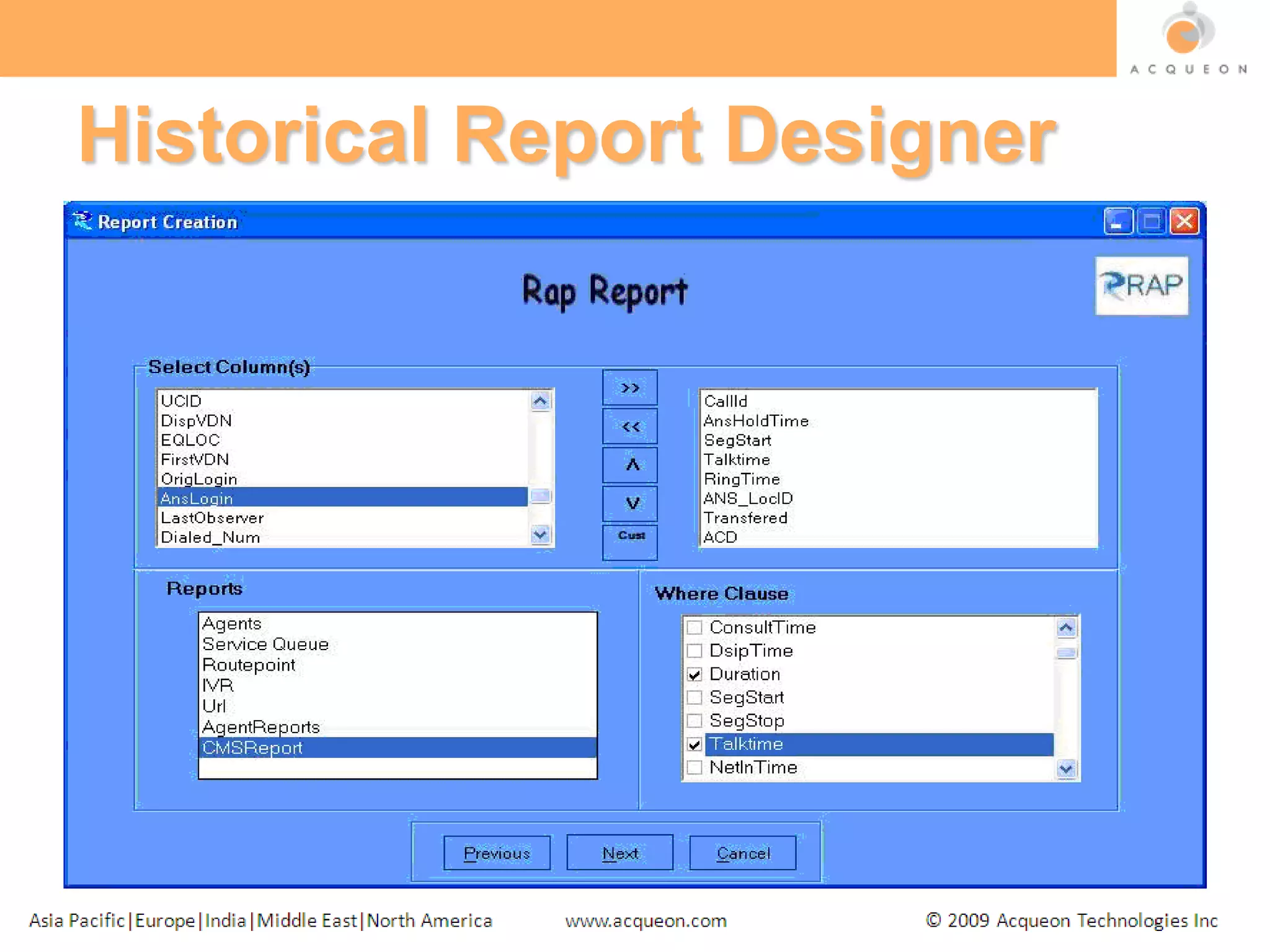 Historical Report Designer