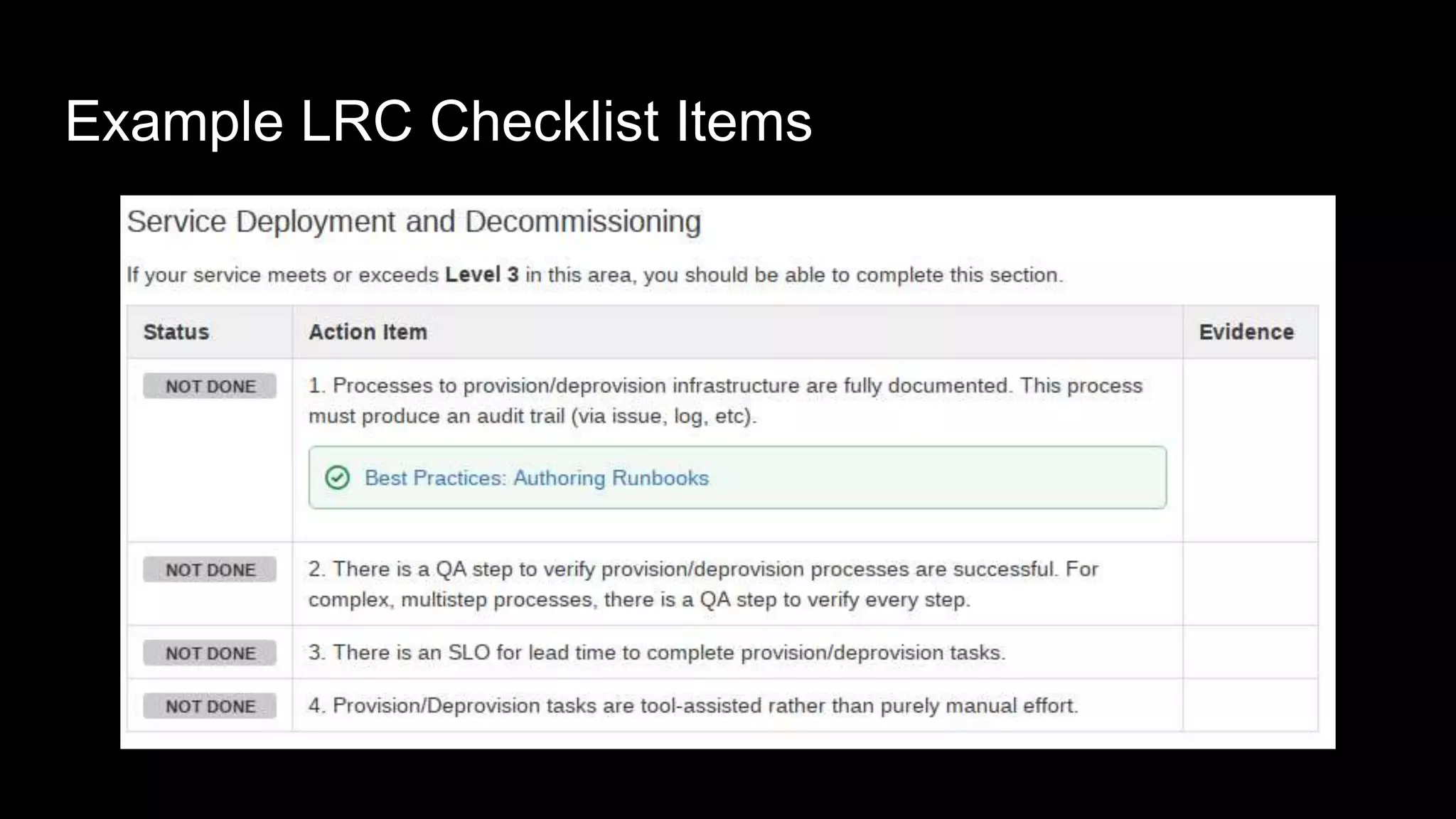 Example LRC Checklist Items
 