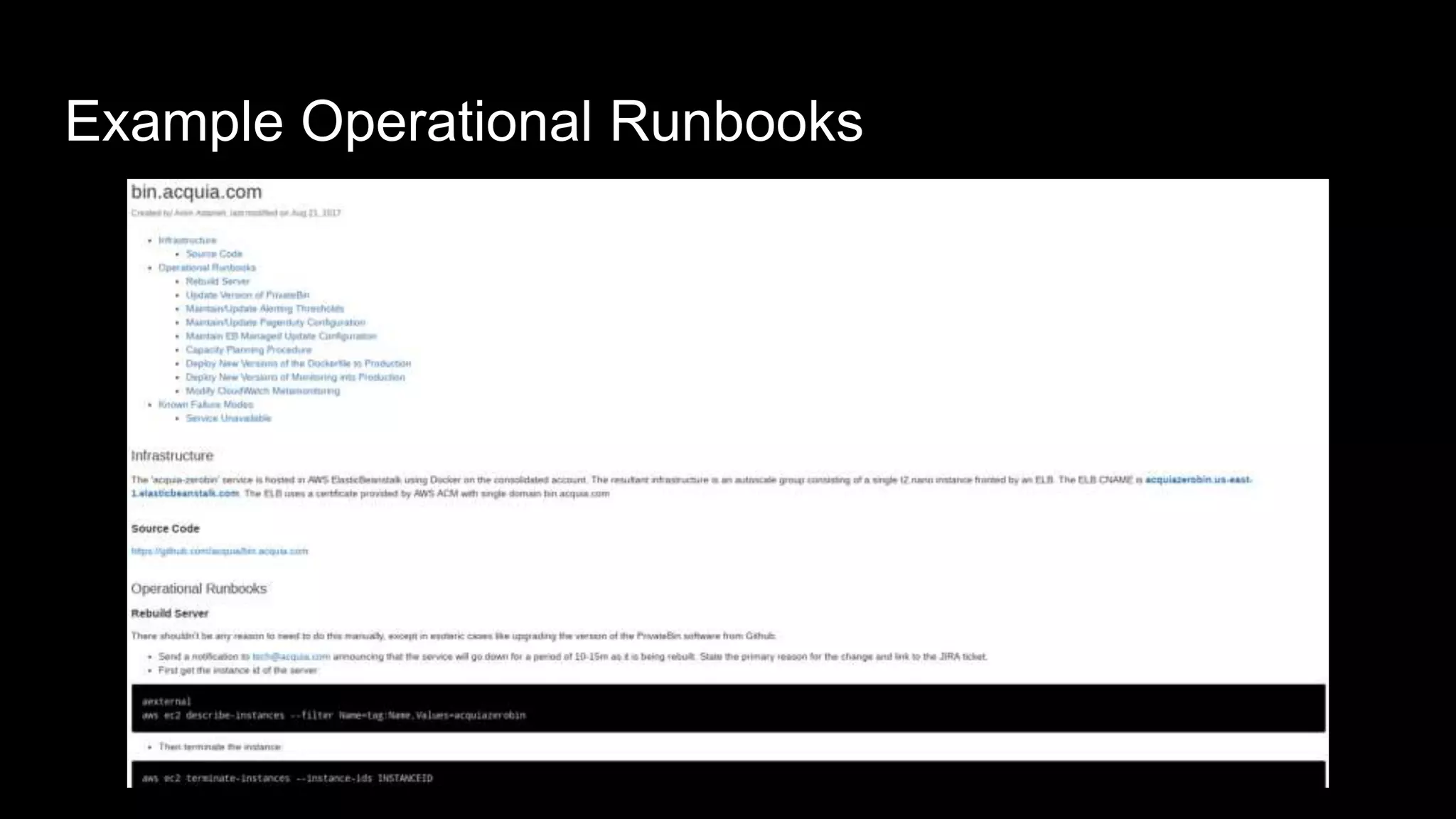 Example Operational Runbooks
 