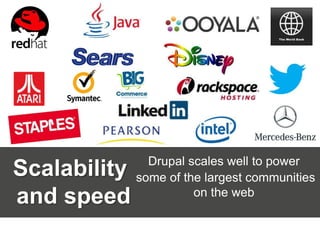 Scalability
and speed

Drupal scales well to power
some of the largest communities
on the web

 