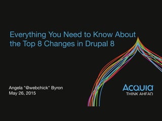 Everything You Need to Know About
the Top 8 Changes in Drupal 8
Angela "@webchick" Byron
May 26, 2015
 